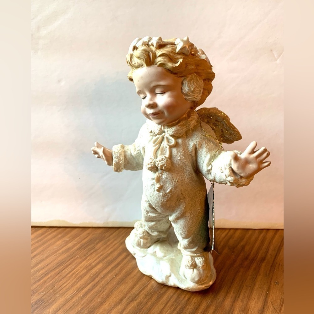 Vintage 8” Snow Angel Eyes Closed Heavy Resin Figure Wish Upon a Star 90s